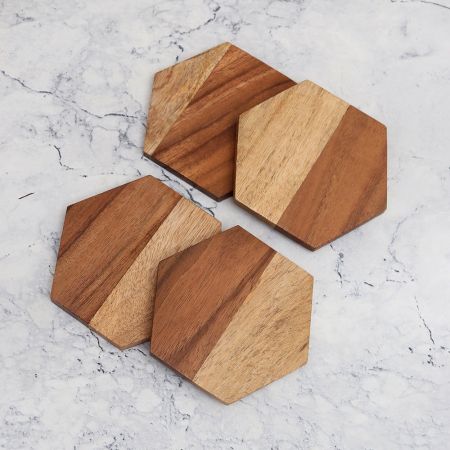 Hexagon Shaped Premium Wooden Coasters - Pack of 4